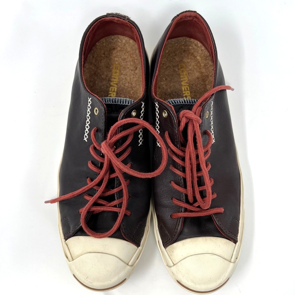 Converse Jack Purcell Leather Sneakers Brown Cross Stitch Mens 9 Womens 10.5 - Picture 4 of 11